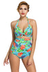 Floral Print Bluish Retro High Waist 2 Pieces Swimsuit